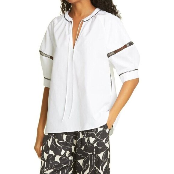 𝅺JUDITH & Charles BNWOT Womens "Magnolia" Puff Sleeve Blouse Sz 2 - Picture 1 of 9
